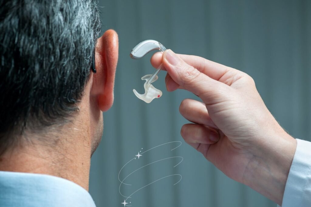 صورة طبيب يحاول تركيب سماعة طبية لرجل